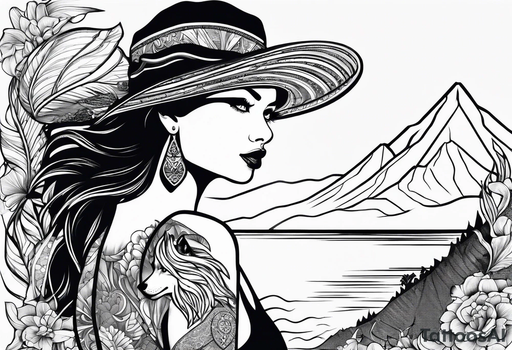 Beach Mountain Racket dog woman tattoo idea