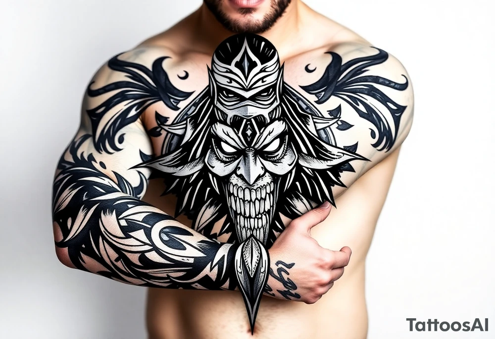 Bray Wyatt the Fiend center piece with tribal surrounding covering up old tattoo tattoo idea
