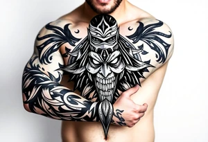Bray Wyatt the Fiend center piece with tribal surrounding covering up old tattoo tattoo idea