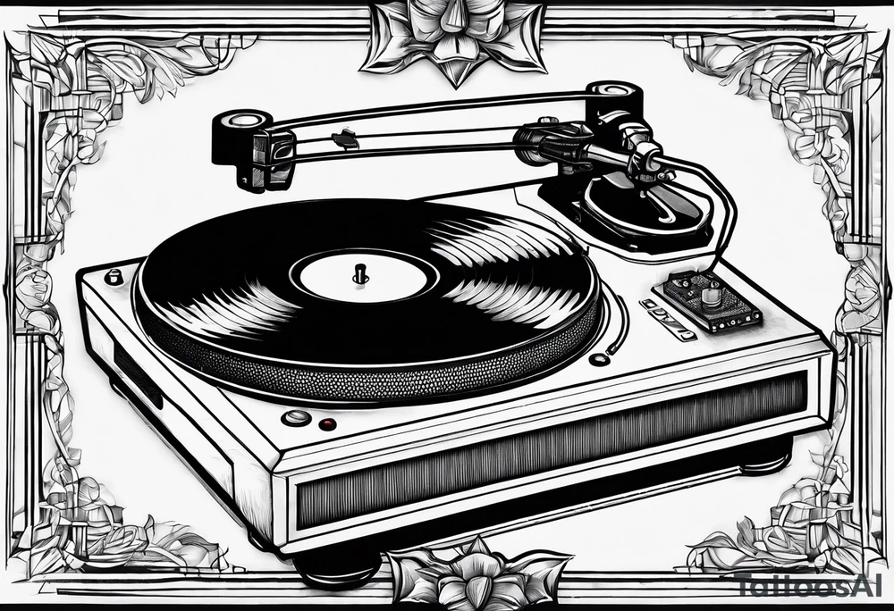A recordplayer fineline minimalistic roftop tattoo idea