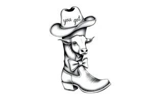 A cowboy boot with a cowboy hat on top the words you got this stitched into the hat and stitched into the boot an orange, a highland cow and a bow tattoo idea