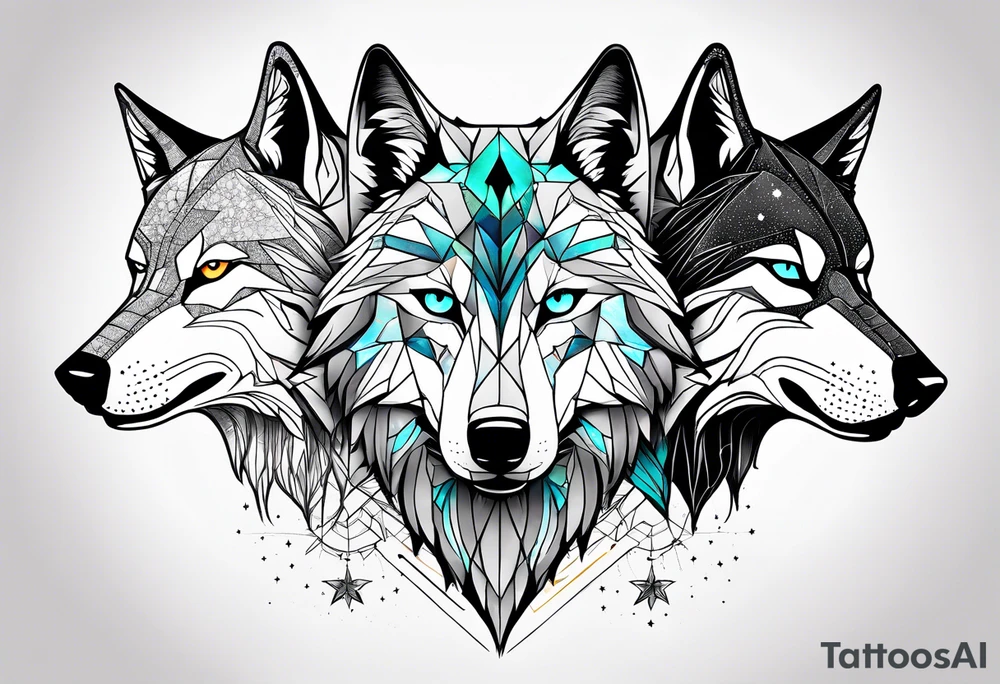 Constellation, two animal wolf, géométric tattoo idea