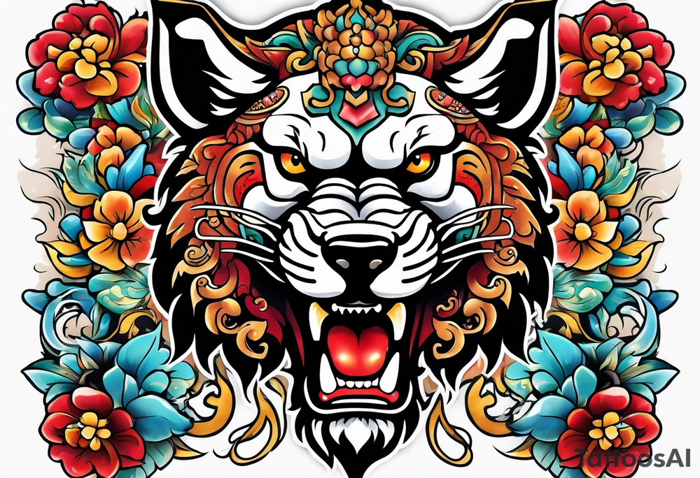 Okinawa style shisa dogs, chest/pecs, Yakuza style tattoo idea