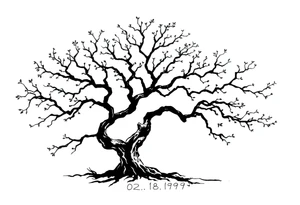 simple windy tree tattoo linework stencil with date 02.18.1998 tattoo idea