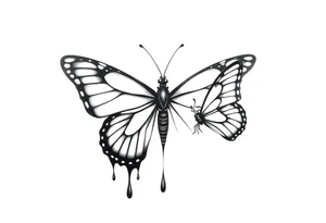 Bleeding butterfly and a second one who is in mental horror style and his placement is right and down from the first one tattoo idea