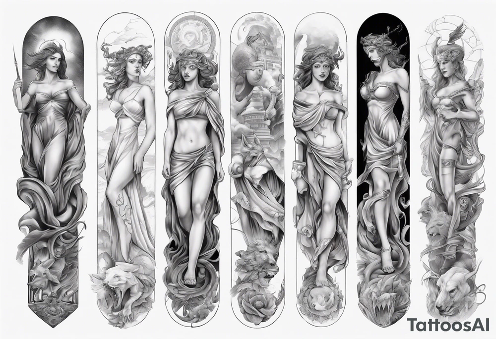 Greek mythology sleeve for women to signify power and success tattoo idea