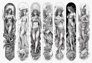 Greek mythology sleeve for women to signify power and success tattoo idea