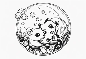 cute animals floating up in bubbles tattoo idea