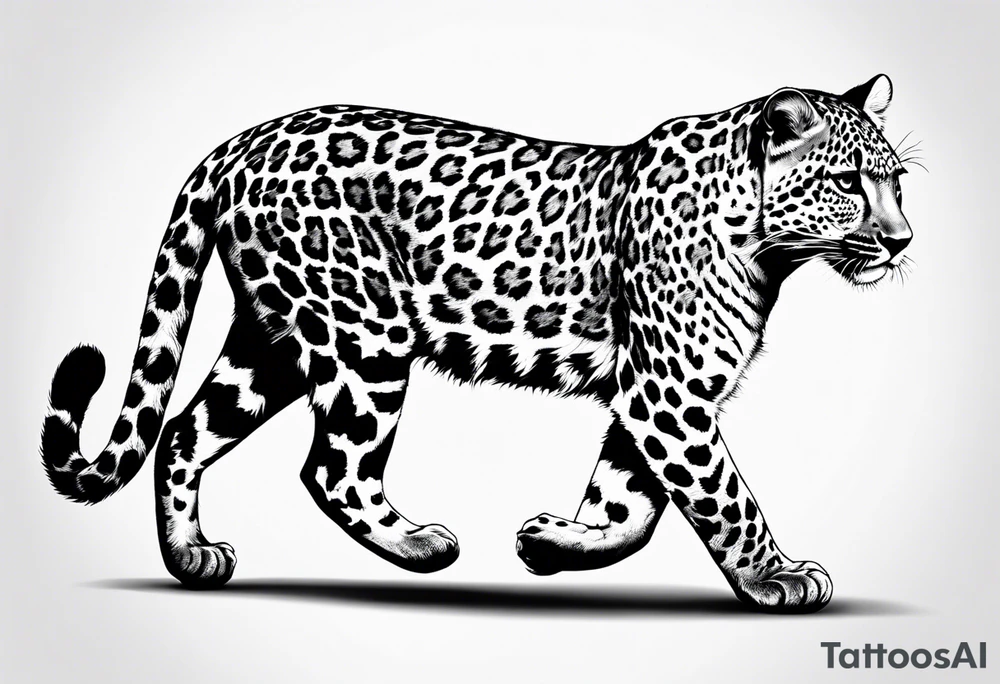 baby leopard walking with a number tattoo idea