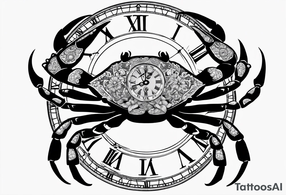 Zodiac crab with clock tattoo idea