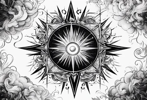 A supernova explosion represented in medieval art style tattoo idea