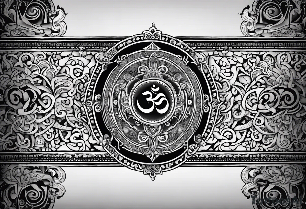 Forearm sleeve based around Sanskrit Om symbol for breathe tattoo idea