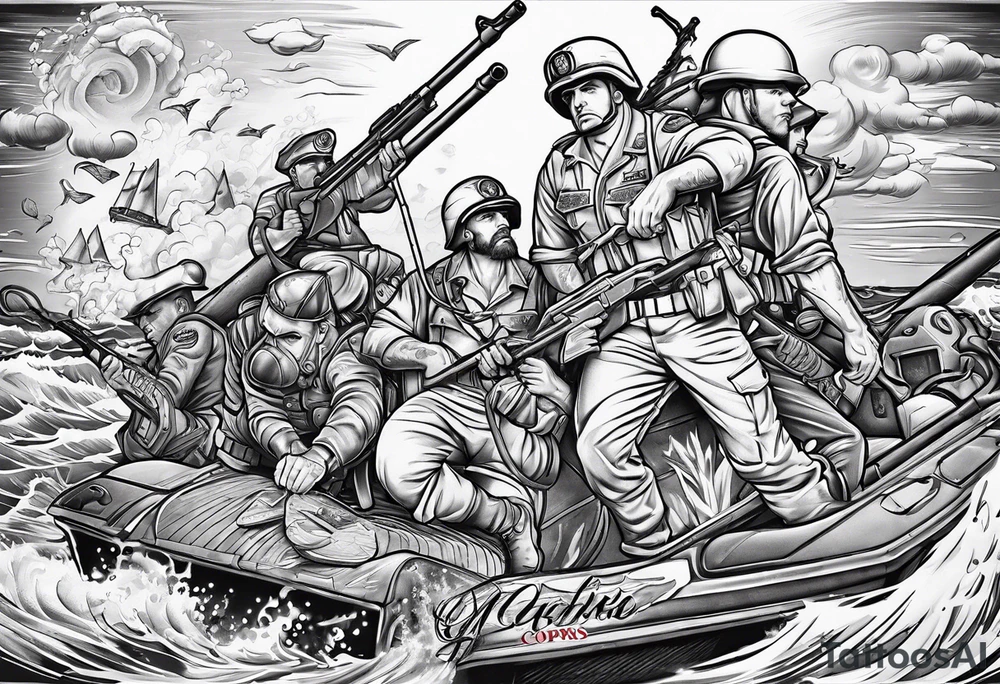Marine corps pinup sleeve tattoo idea