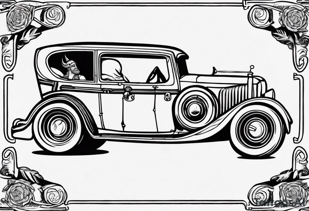 A Viking working on a vintage car tattoo idea