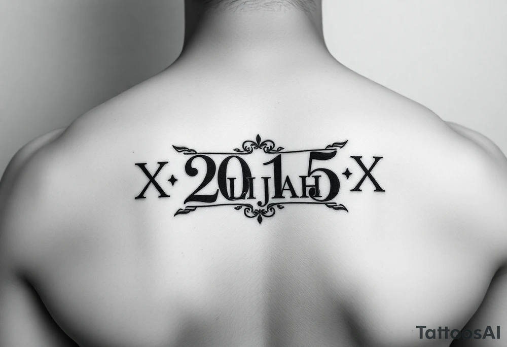 ROMAN NUMERALS equalling the year 2015, with an elegant name of ELIJAH placed within the center of the roman numerals tattoo idea