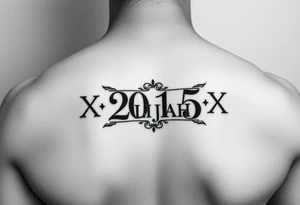 ROMAN NUMERALS equalling the year 2015, with an elegant name of ELIJAH placed within the center of the roman numerals tattoo idea