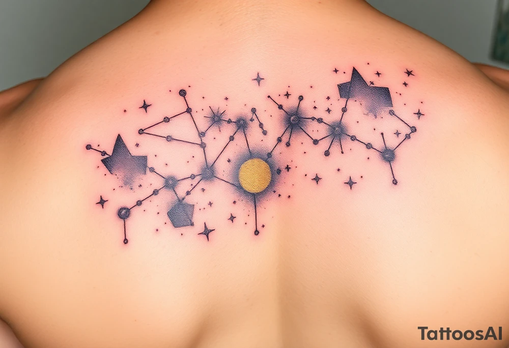 constellations in the galaxy with gold tint tattoo idea