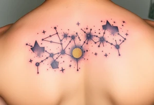 constellations in the galaxy with gold tint tattoo idea