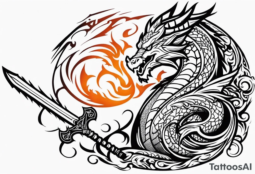 Valhalla sword shield dragon fire tattoo idea