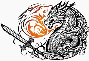 Valhalla sword shield dragon fire tattoo idea