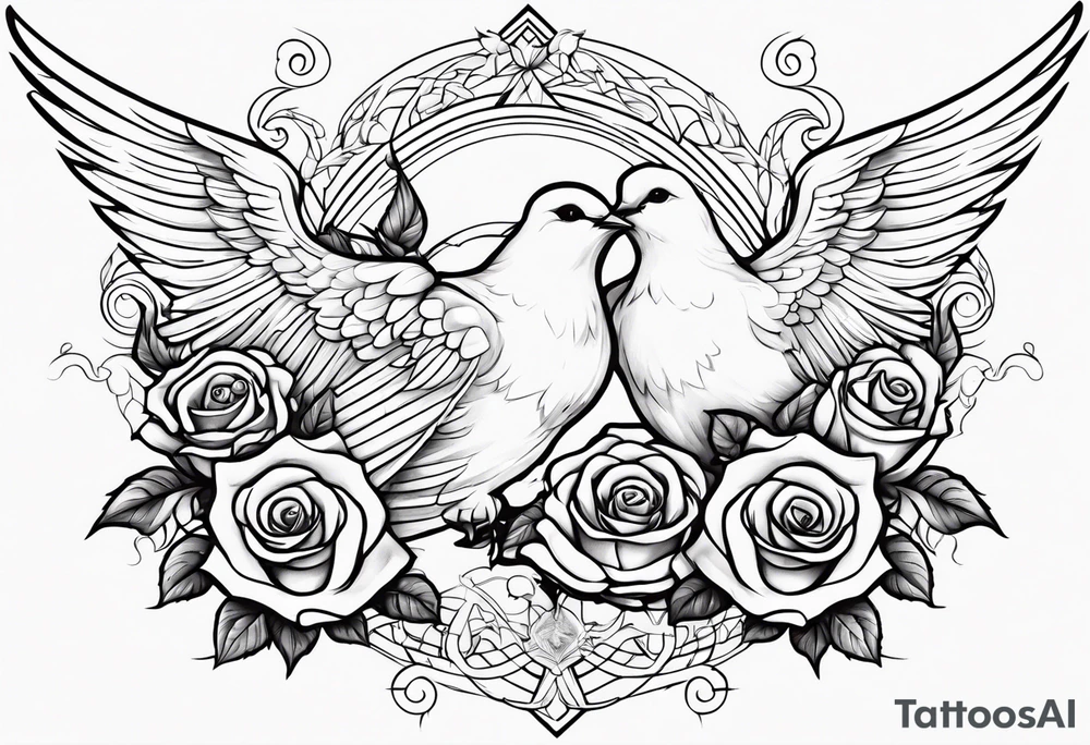 Angel and deamon fighting roses doves tattoo idea