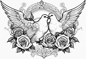 Angel and deamon fighting roses doves tattoo idea