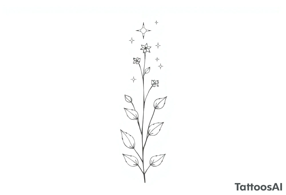 Simple, delicate, fine line, stars, plant. Vertical tattoo idea Simple, delicate, fine line, stars, plant. Vertical tattoo idea