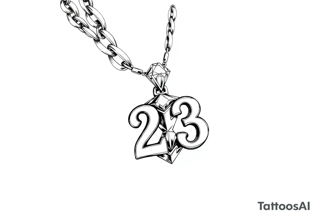 Diamond Cuban link chain with diamond number 23 pendant tattoo idea