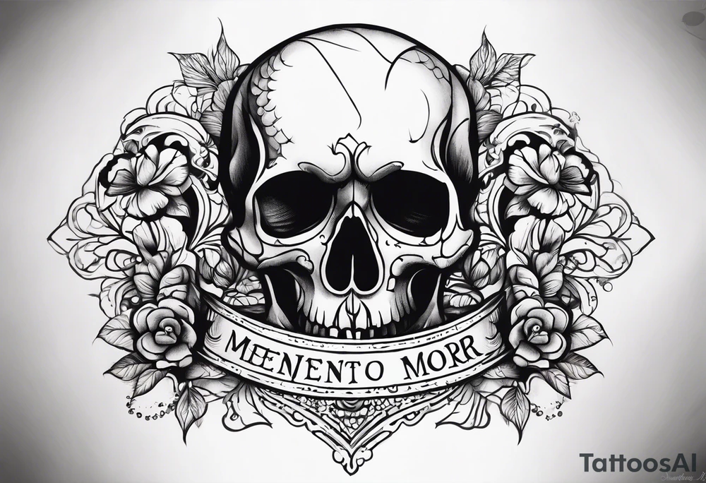 Memento mori writen skull sleeve tattoo design tattoo idea