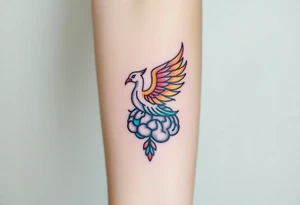 A phoenix rising out of a brain colorful tattoo idea