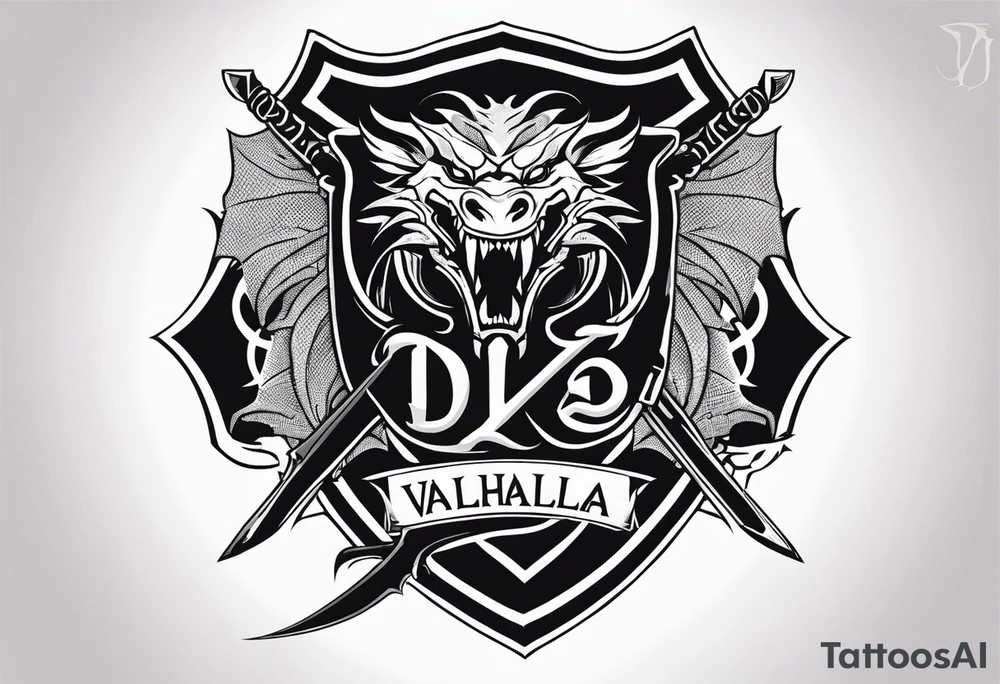 Valhalla sword shield dragon axe tattoo idea