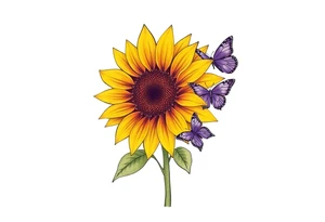 Sunflower with purple butterflies on side tattoo idea