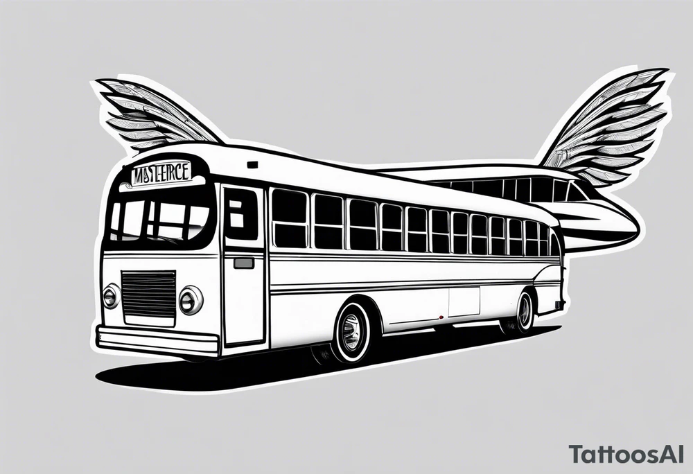 A bus with wings of an airplane tattoo idea