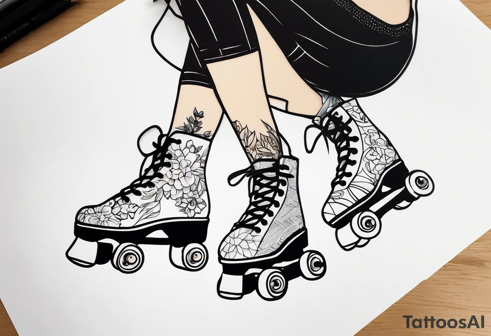 girls roller skating tattoo idea