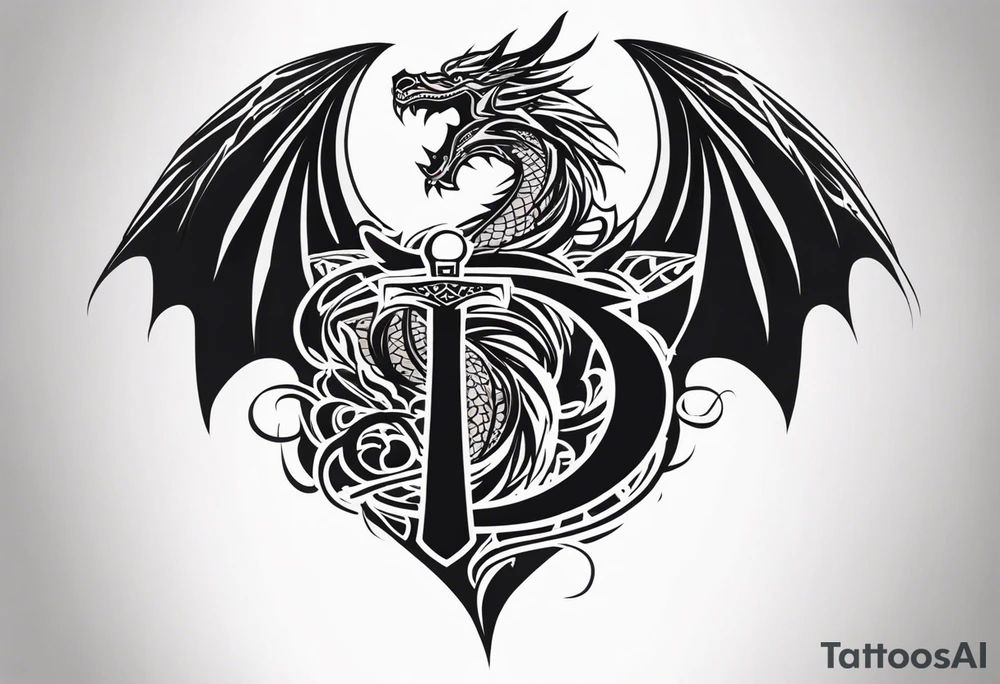 Valhalla sword shield dragon axe tattoo idea