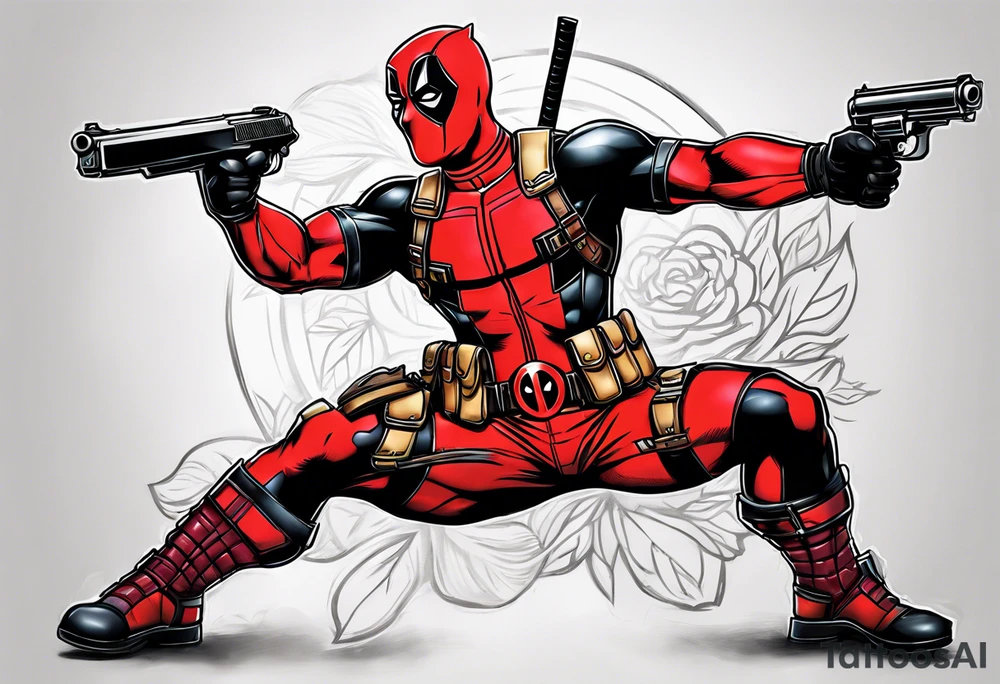 Deadpool realistic with Golden pistol tattoo idea