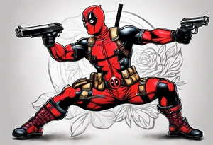 Deadpool realistic with Golden pistol tattoo idea