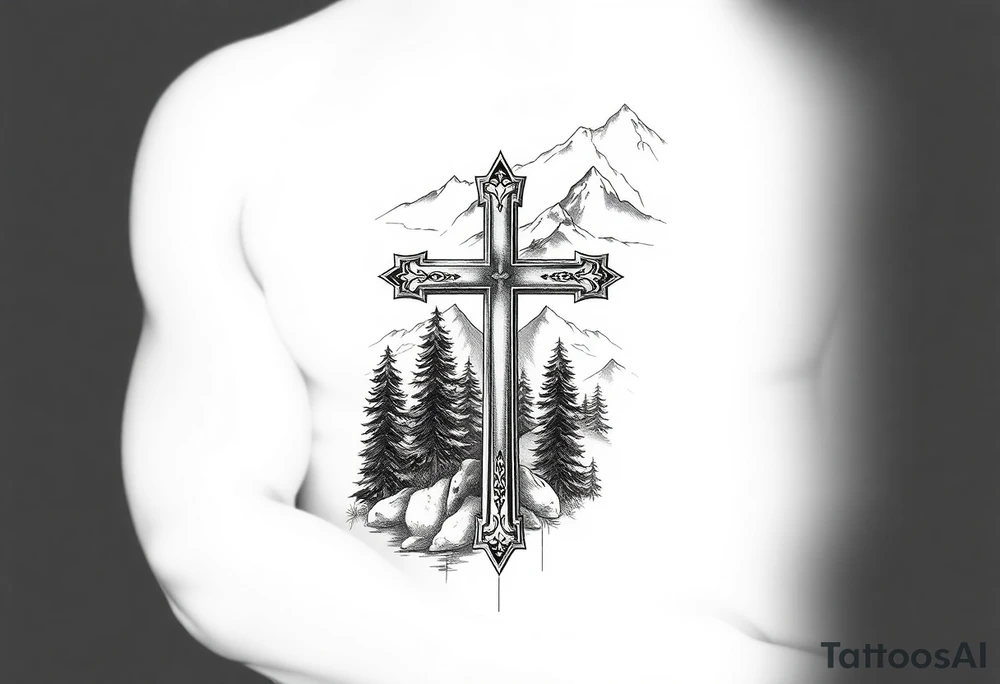 russian orthodox cross in a light forrest mountainous setting tattoo idea russian orthodox cross in a light forrest mountainous setting tattoo idea