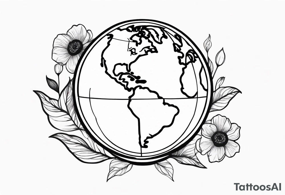 WORLD GLOBE INSIDE POPPY FLOWER BUD tattoo idea