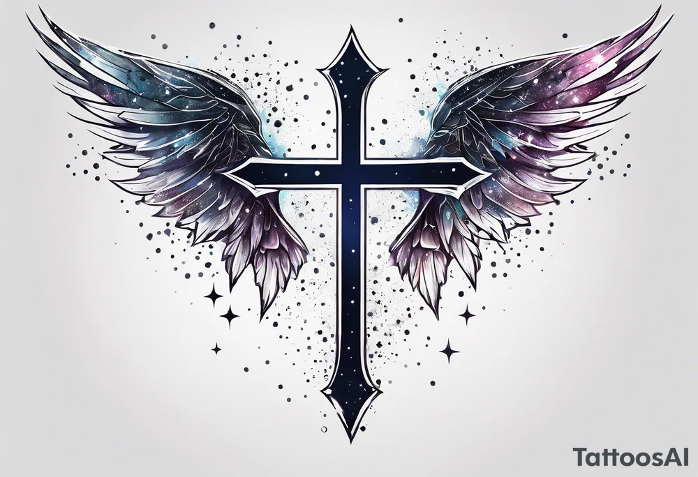 Constellation, wing , snow , cross tattoo idea