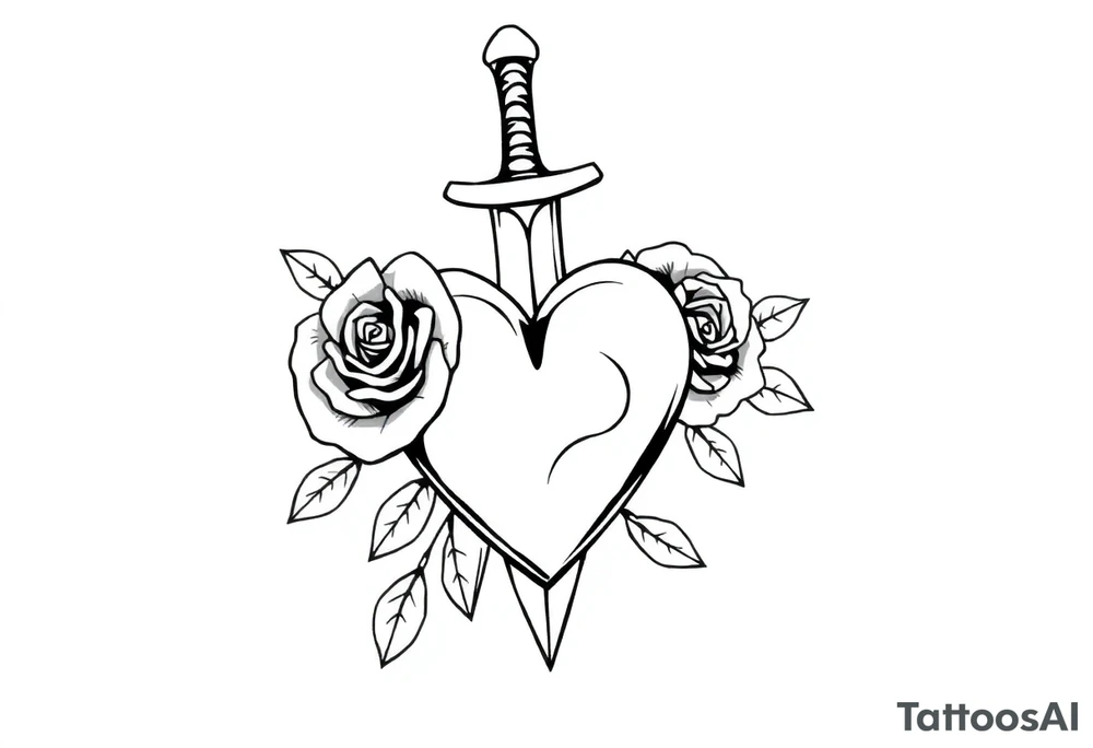 dagger piercing a heart with roses tattoo idea