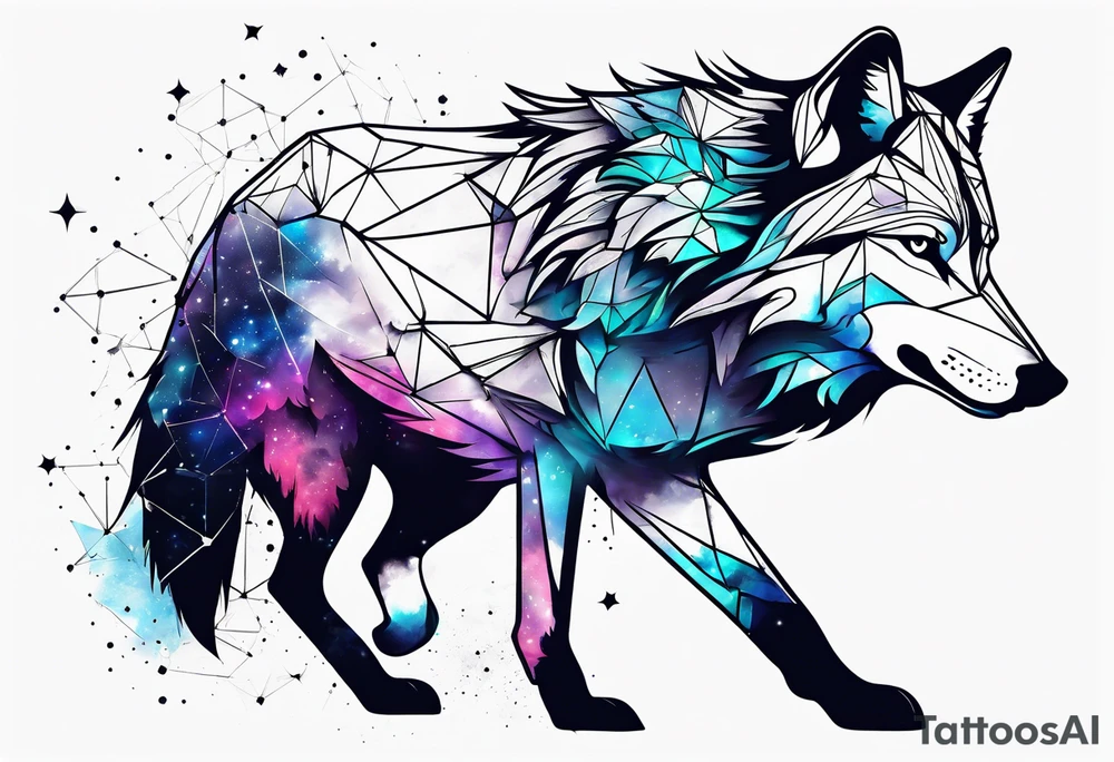 Constellation, animal wolf snow , géométric tattoo idea