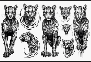 cybernetic ocelot full body roar tattoo idea