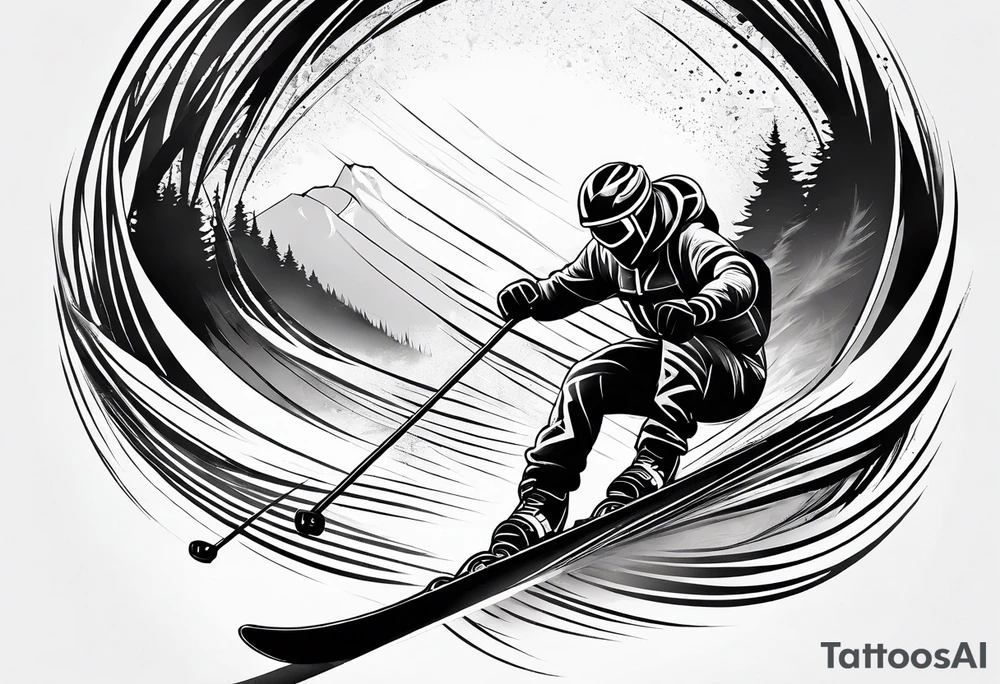 Skier in motion, fine line, more abstract tattoo idea