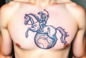 half-man, half-horse with bow hovering over the world tattoo idea