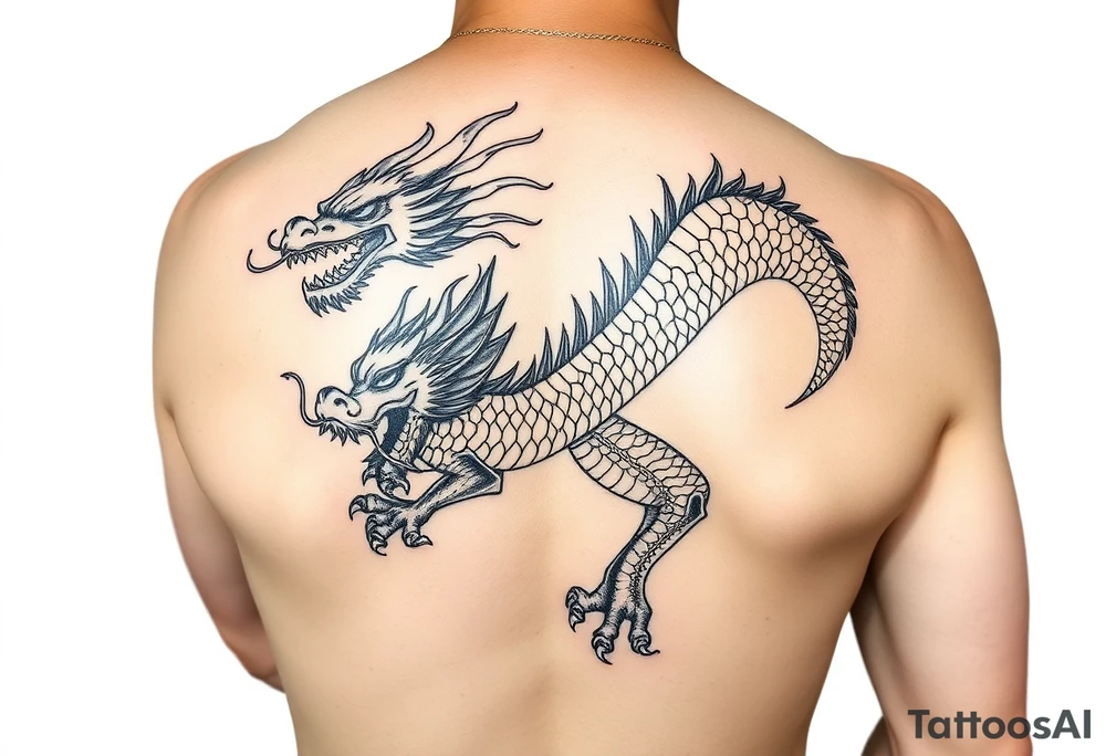 powerful dragon with Chinese style themed on thigh tattoo idea