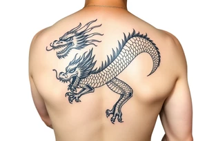 powerful dragon with Chinese style themed on thigh tattoo idea
