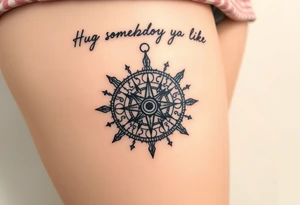 Sundial with handwriting “Hug somebody ya like” above. tattoo idea