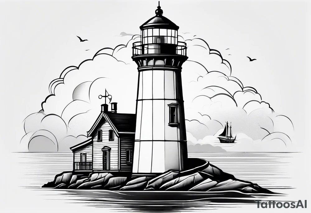 maritime lighthouse partially hidden by its large fixed sails. tattoo idea maritime lighthouse partially hidden by its large fixed sails. tattoo idea