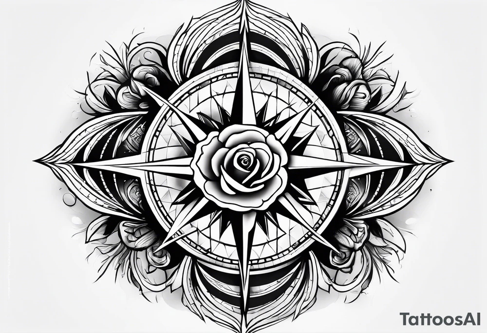 make a compass rose with long lines coming out of the tips of the rose tattoo idea